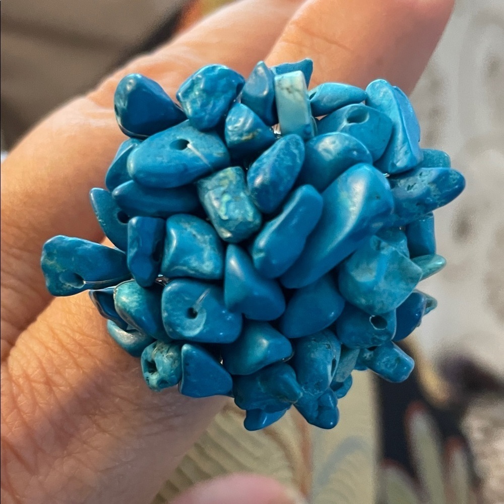 🐚Host Pick🐚Chunky Cluster Genuine Turquoise Stone Adjustable Ring